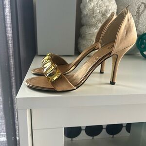 Elegant Tan Heels with Gold Accents